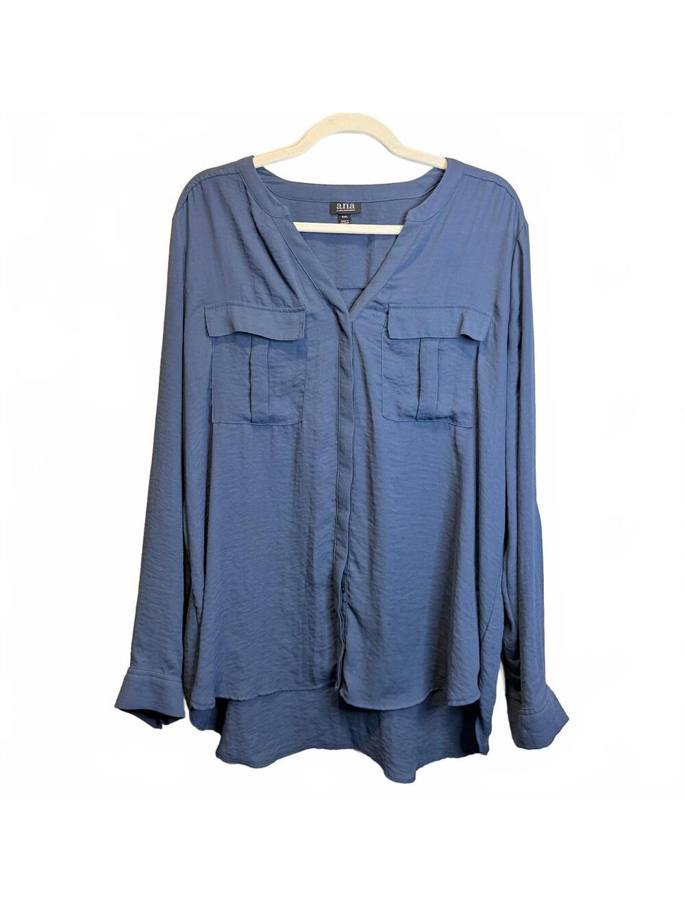 a.n.a XXL Blue Utility Roll Tab Sleeve High Low Blouse